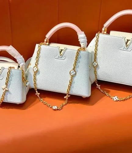 Louis Vuitton 1:1 Mirror Replica MM Capucines Pink White Bag Louis Vuitton Replica Capucines