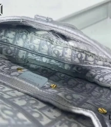 Dior 1:1 Mirror Replica Gray Embroidered Canvas Saddle 25CM/9.5IN Christian Dior Replica Saddles