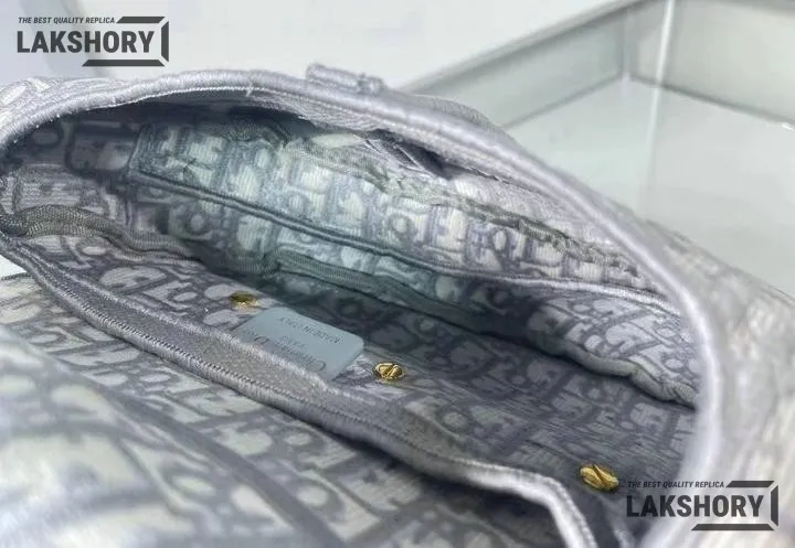 Dior 1:1 Mirror Replica Gray Embroidered Canvas Saddle 25CM/9.5IN Christian Dior Replica Saddles Dior 1:1 Mirror Replica Gray Embroidered Canvas Saddle 25CM/9.5IN Christian Dior Replica Saddles