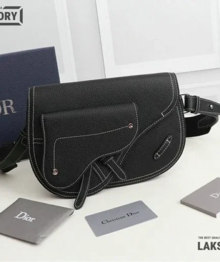 Dior 1:1 Mirror Replica X KAWS Black Calfskin Saddle Pouch Christian Dior Replica Saddles