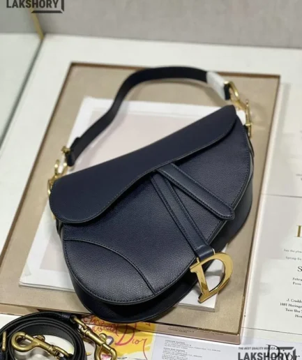 Dior 1:1 Mirror Replica Navy Grained Calfskin Saddle Bag Christian Dior Replica Saddles