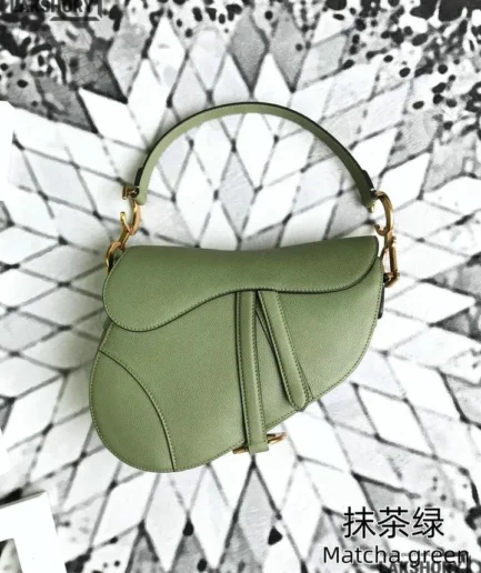 Dior 1:1 Mirror Replica Green Medium Grained Saddle 25CM/9.8IN Christian Dior Replica Saddles