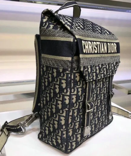 Dior 1:1 Mirror Replica Oblique Embroidered Blue Backpack 36CM/14.2IN Christian Dior Replica Backpacks