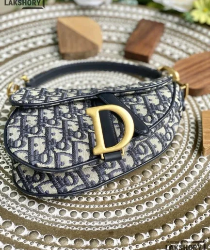 Dior 1:1 Mirror Replica Mini Navy Canvas Saddle Bag 19.5CM/7.7IN Christian Dior Replica Saddles