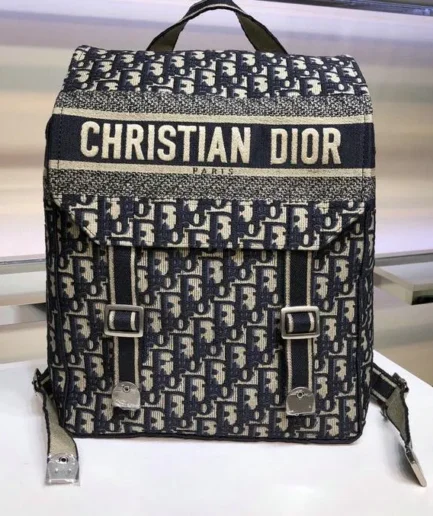 Dior 1:1 Mirror Replica Oblique Embroidered Blue Backpack 36CM/14.2IN Christian Dior Replica Backpacks