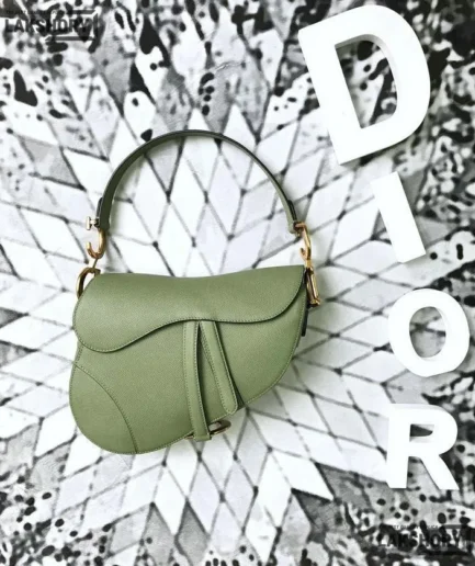 Dior 1:1 Mirror Replica Green Medium Grained Saddle 25CM/9.8IN Christian Dior Replica Saddles