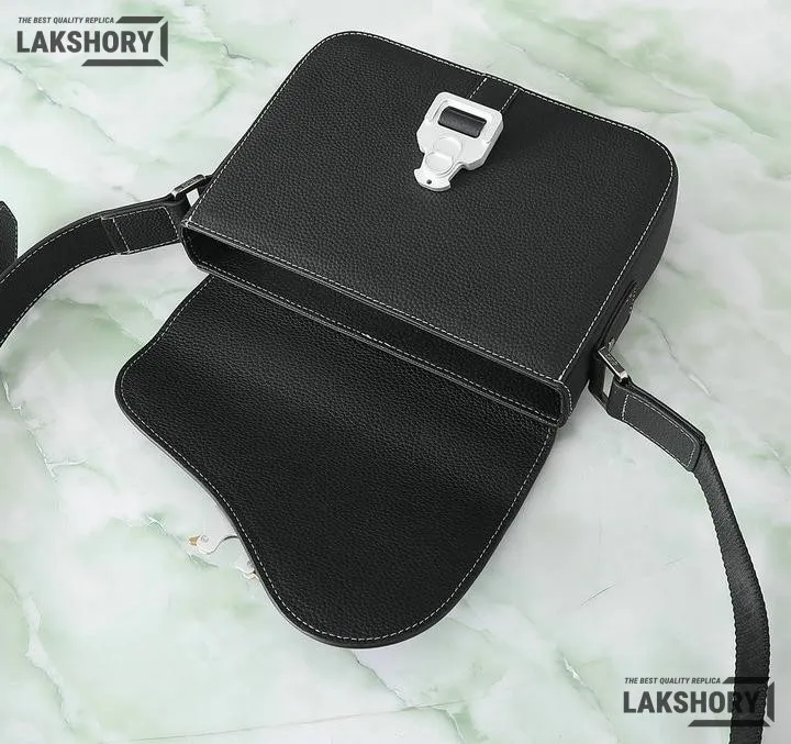 Dior 1:1 Mirror Replica Grained Black Medium Saddle 23CM/9.1IN Christian Dior Replica Saddles Dior 1:1 Mirror Replica Grained Black Medium Saddle 23CM/9.1IN Christian Dior Replica Saddles