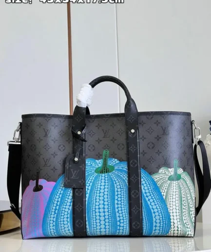 Louis Vuitton 1:1 Mirror Replica LV x YK Weekend Pumpkin Print Tote Louis Vuitton Replica Onthego