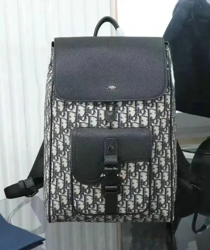 Dior 1:1 Mirror Replica Grey Black Saddle Backpack Flap 40CM/15.7IN Christian Dior Replica Backpacks