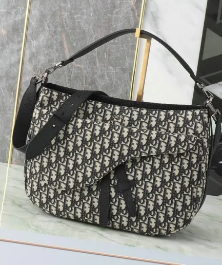 Dior 1:1 Mirror Replica Oblique Soft Saddle Beige Black 40CM/15.7IN Christian Dior Replica Saddles