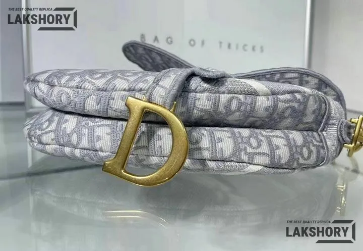 Dior 1:1 Mirror Replica Gray Embroidered Canvas Saddle 25CM/9.5IN Christian Dior Replica Saddles Dior 1:1 Mirror Replica Gray Embroidered Canvas Saddle 25CM/9.5IN Christian Dior Replica Saddles