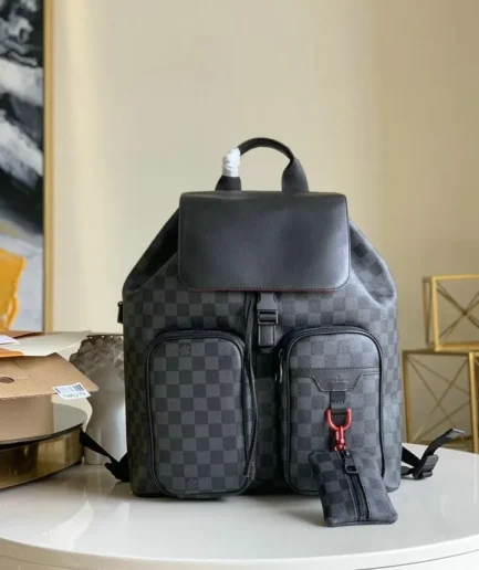 Louis Vuitton 1:1 Mirror Replica Damier Graphite Utility Backpack Red Louis Vuitton Replica Christopher