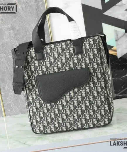 Dior 1:1 Mirror Replica Saddle Tote Bag Beige/Black 33CM/13IN Christian Dior Replica Saddles