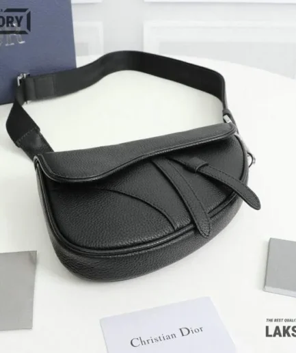 Dior 1:1 Mirror Replica Grained Black Kim Jones Saddle 21CM/8.2IN Christian Dior Replica Saddles