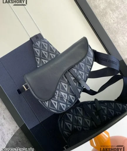 Dior 1:1 Mirror Replica Canvas CD Diamond Mens Saddle 26CM/10.2IN Christian Dior Replica Saddles