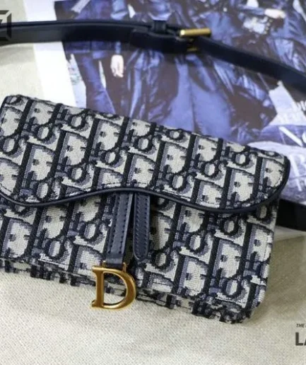 Dior 1:1 Mirror Replica Blue Oblique Leather Belt Saddle 18.5CM/7.3IN Christian Dior Replica Saddles