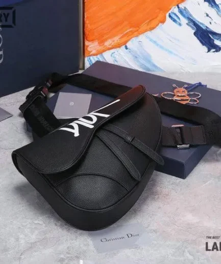 Dior 1:1 Mirror Replica X SHAWN STUSSY Grained Black Saddle 28CM/11IN Christian Dior Replica Saddles