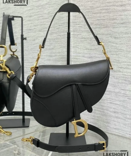 Dior 1:1 Mirror Replica Calfskin Smooth Black Saddle Christian Dior Replica Saddles