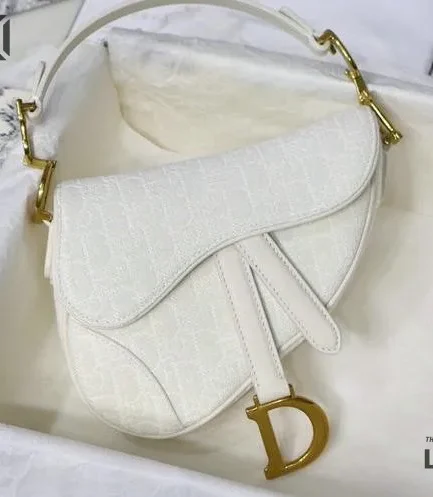 Dior 1:1 Mirror Replica 2020 Mini Saddle Satchel White 21CM/8.2IN Christian Dior Replica Saddles