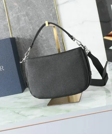 Dior 1:1 Mirror Replica Grained Black Soft Saddle Bag 24CM/9.4IN Christian Dior Replica Saddles
