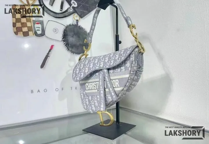 Dior 1:1 Mirror Replica Gray Embroidered Canvas Saddle 25CM/9.5IN Christian Dior Replica Saddles Dior 1:1 Mirror Replica Gray Embroidered Canvas Saddle 25CM/9.5IN Christian Dior Replica Saddles