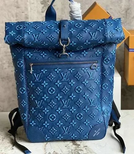 Louis Vuitton 1:1 Mirror Replica Roll Top Backpack Blue Louis Vuitton Replica Christopher