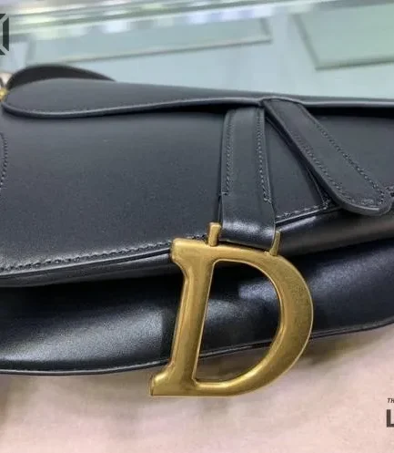 Dior 1:1 Mirror Replica Medium Saddle Black Golden 25.5CM/10IN Christian Dior Replica Saddles