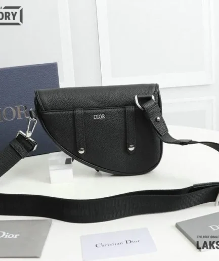 Dior 1:1 Mirror Replica Grained Black Kim Jones Saddle 21CM/8.2IN Christian Dior Replica Saddles