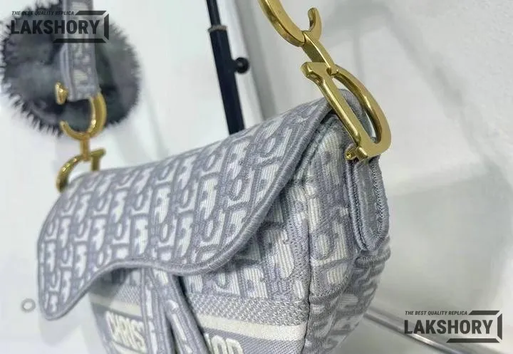 Dior 1:1 Mirror Replica Gray Embroidered Canvas Saddle 25CM/9.5IN Christian Dior Replica Saddles Dior 1:1 Mirror Replica Gray Embroidered Canvas Saddle 25CM/9.5IN Christian Dior Replica Saddles