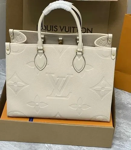 Louis Vuitton 1:1 Mirror Replica OnTheGo MM Beige Tote Bag Louis Vuitton Replica Onthego