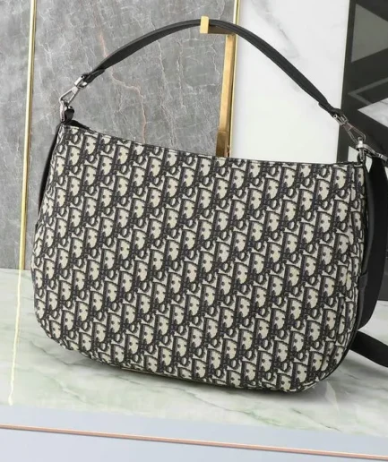 Dior 1:1 Mirror Replica Oblique Soft Saddle Beige Black 40CM/15.7IN Christian Dior Replica Saddles