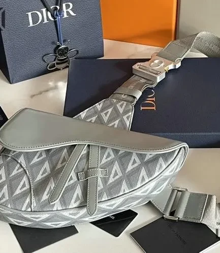 Dior 1:1 Mirror Replica Canvas Calfskin CD Diamond Saddle 26CM/10.2IN Christian Dior Replica Saddles