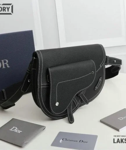 Dior 1:1 Mirror Replica X KAWS Black Calfskin Saddle Pouch Christian Dior Replica Saddles