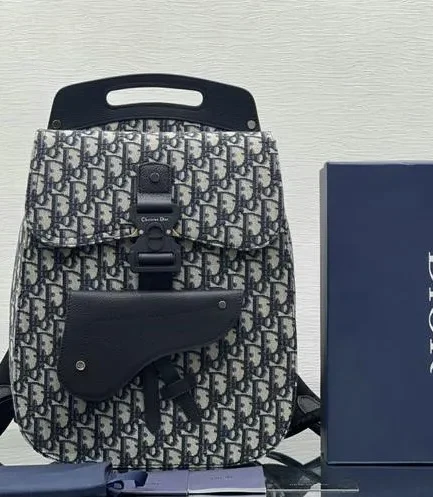 Dior 1:1 Mirror Replica Gallop Navy Oblique Saddle Backpack 40CM/15.7IN Christian Dior Replica Backpacks