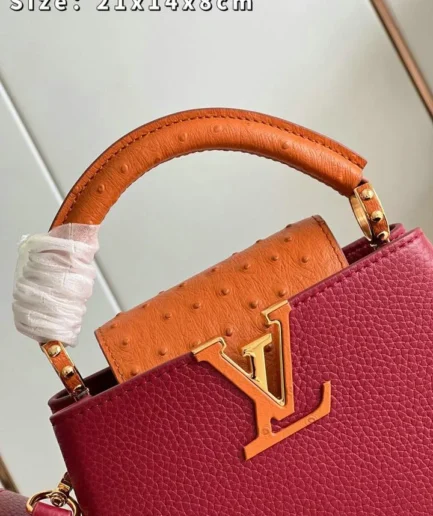 Louis Vuitton 1:1 Mirror Replica Capucines Taurillon Ostrich Red Honey Louis Vuitton Replica Capucines