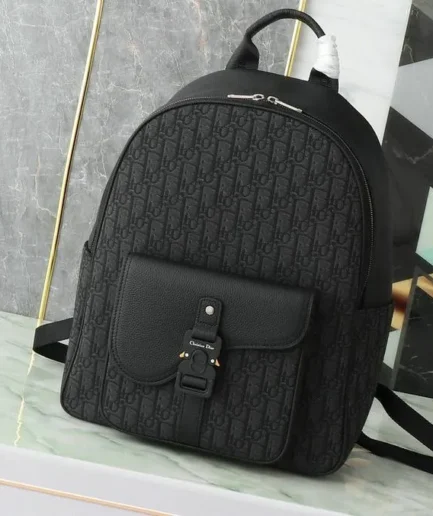 Dior 1:1 Mirror Replica Saddle Zip Backpack Grained 43.5CM/17.1IN Christian Dior Replica Backpacks