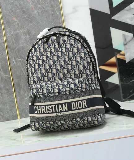 Dior 1:1 Mirror Replica Oblique Diortravel Backpack Blue 32CM/12.6IN Christian Dior Replica Backpacks