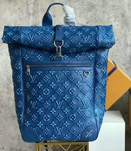 Louis Vuitton 1:1 Mirror Replica Roll Top Backpack Blue Louis Vuitton Replica Christopher