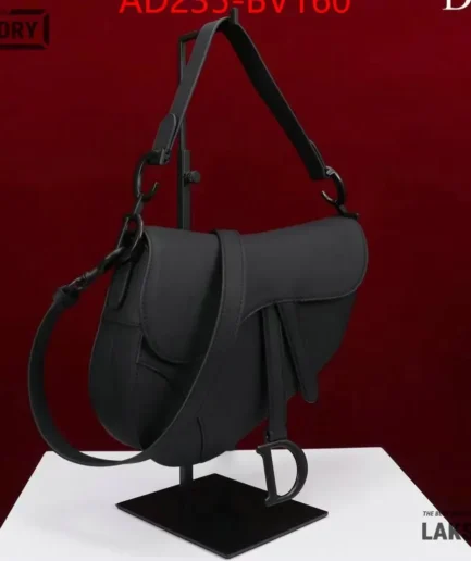 Dior 1:1 Mirror Replica Ultramatte Calfskin Black Saddle 25.5CM/10IN Christian Dior Replica Saddles