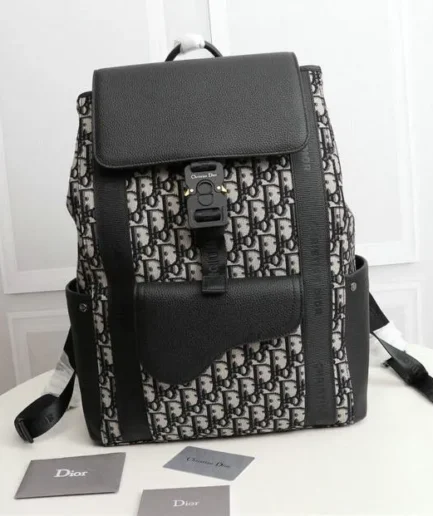 Dior 1:1 Mirror Replica Saddle Backpack with Flap Oblique Christian Dior Replica Backpacks