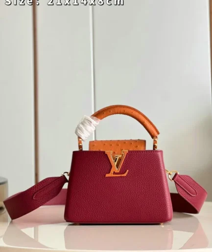 Louis Vuitton 1:1 Mirror Replica Capucines Taurillon Ostrich Red Honey Louis Vuitton Replica Capucines