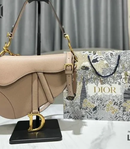Dior 1:1 Mirror Replica Taupe Grained Calfskin Saddle 25.5CM/10IN Christian Dior Replica Saddles