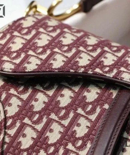 Dior 1:1 Mirror Replica Oblique Canvas Burgundy Saddle 25.5CM/10IN Christian Dior Replica Saddles