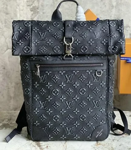 Louis Vuitton 1:1 Mirror Replica Roll Top Black Backpack Louis Vuitton Replica Christopher