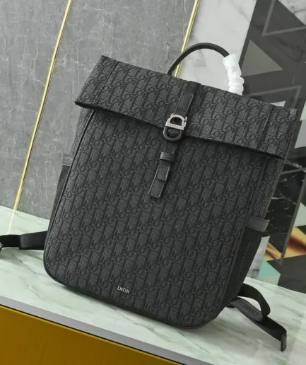 Dior 1:1 Mirror Replica Dior 8 Roll Top Black Backpack 42CM/16.5IN Christian Dior Replica Backpacks