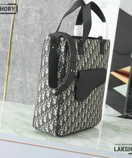 Dior 1:1 Mirror Replica Saddle Tote Bag Beige/Black 33CM/13IN Christian Dior Replica Saddles