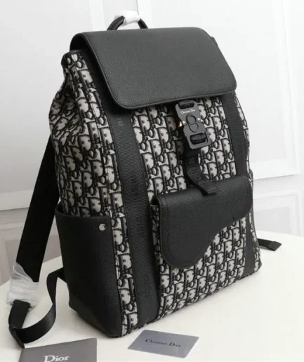 Dior 1:1 Mirror Replica Saddle Backpack with Flap Oblique Christian Dior Replica Backpacks
