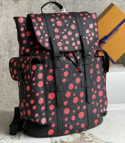 Louis Vuitton 1:1 Mirror Replica x Yayoi Kusama Christopher Black/Red Louis Vuitton Replica Christopher