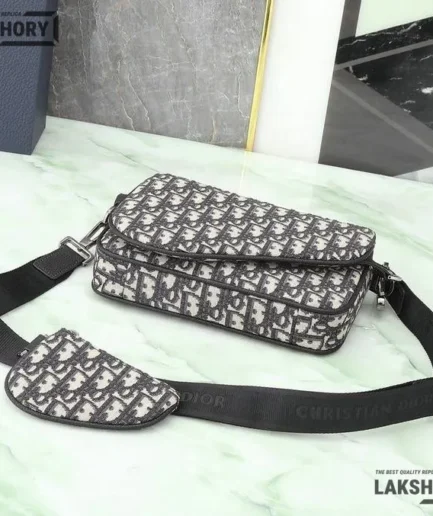 Dior 1:1 Mirror Replica Embroidered Saddle Triple Pouch 23CM/9.1IN Christian Dior Replica Saddles