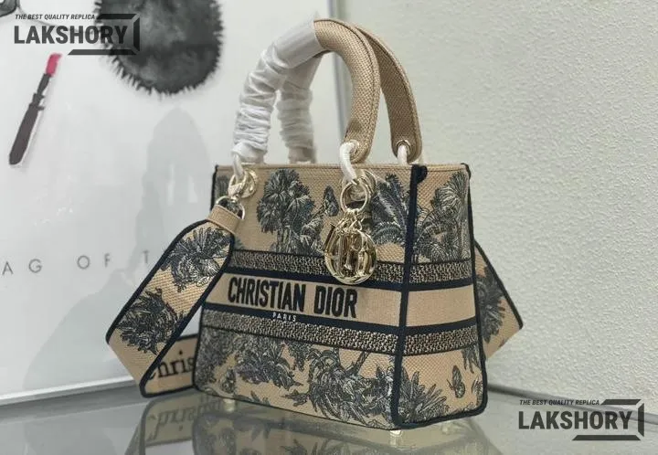 Dior 1:1 Mirror Replica Dioriviera Lady D-Lite Beige Toile de Jouy Palms 24CM/9.4IN Christian Dior Replica Lady Dior 1:1 Mirror Replica Dioriviera Lady D-Lite Beige Toile de Jouy Palms 24CM/9.4IN Christian Dior Replica Lady